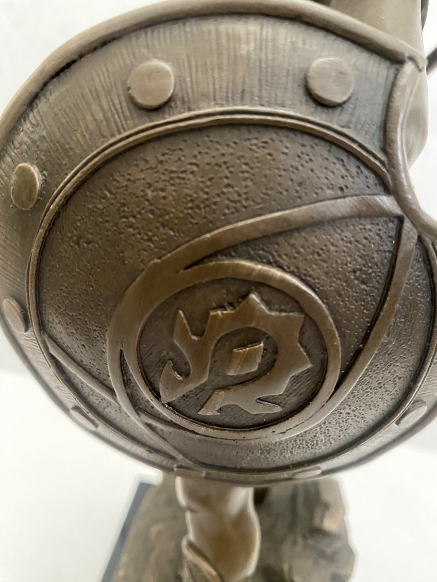 Bronzefigur Spartaner mit Speer und Schild - Bronze Krieger auf Marmorsockel