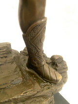 Bronzefigur Spartaner mit Speer und Schild - Bronze Krieger auf Marmorsockel