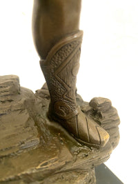 Bronzefigur Spartaner mit Speer und Schild - Bronze Krieger auf Marmorsockel