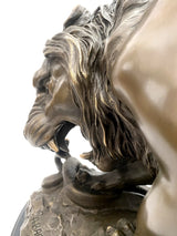 Tierfigur Bronze Löwe mit Schlange signiert Barye auf Marmorsockel