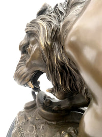 Tierfigur Bronze Löwe mit Schlange signiert Barye auf Marmorsockel