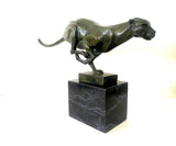 Bronze big cat sprinting on marble base with artist signature