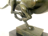 Bronze big cat sprinting on marble base with artist signature