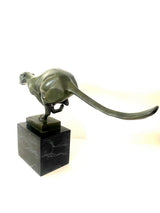 Bronze big cat sprinting on marble base with artist signature