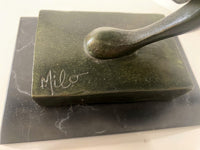 Bronze big cat sprinting on marble base with artist signature