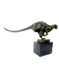 Bronze big cat sprinting on marble base with artist signature