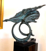 Bronze Nude - Female Nude with Ring on Marble Base - Hand Signed Milo