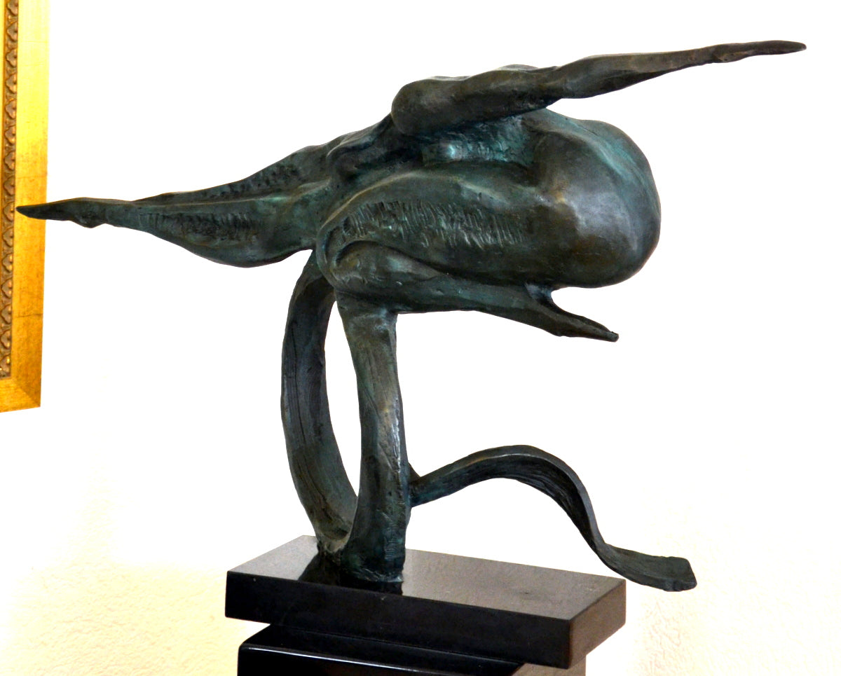 Bronze Nude - Female Nude with Ring on Marble Base - Hand Signed Milo