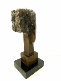 Bronze Skulptur Kopf nach Modigliani – schräge Ansicht auf Marmorsockel