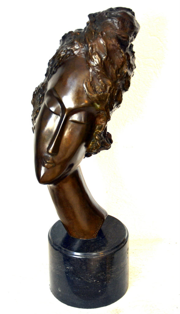 Modigliani Bronze Head signed on marble base