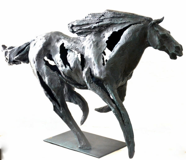 Sculpture abstraite de cheval en bronze avec signature de l'artiste