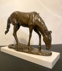 Bronzefigur- Pferd in Bronze nach Pierre Jules Mene auf  Marmorplatte signiert