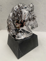 Tierfigur- Bronzeskulptur- Bronze Pferd Büste verchromt auf Marmorsockel
