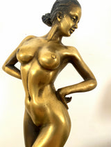 Stylish Raymondo bronze nude with artist signature on marble base