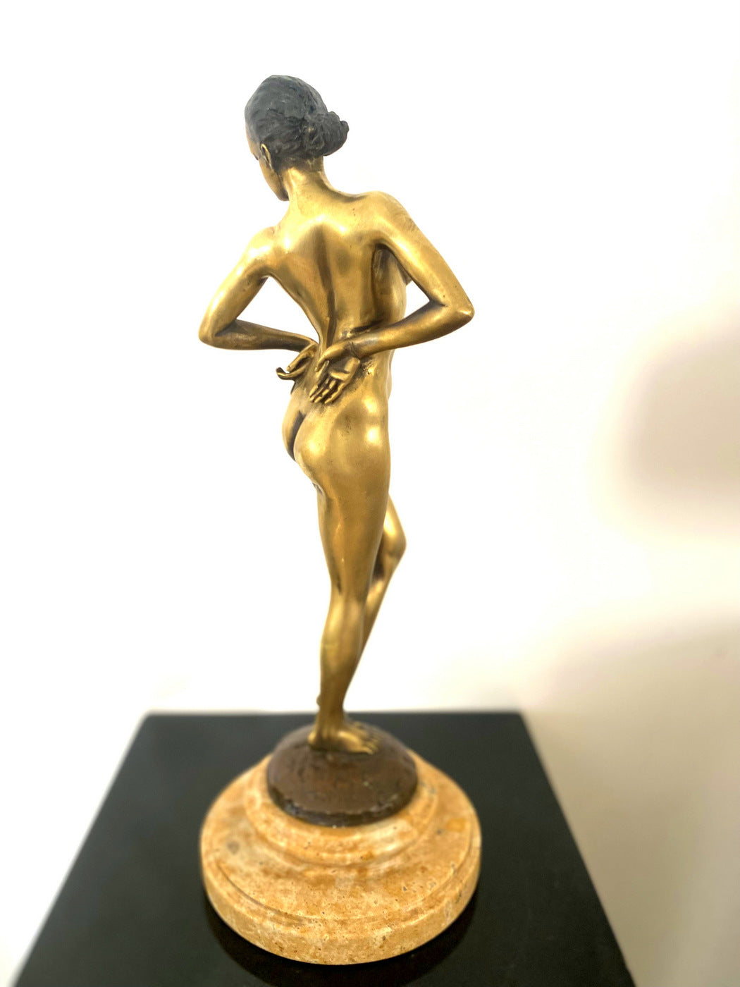 Stylish Raymondo bronze nude with artist signature on marble base