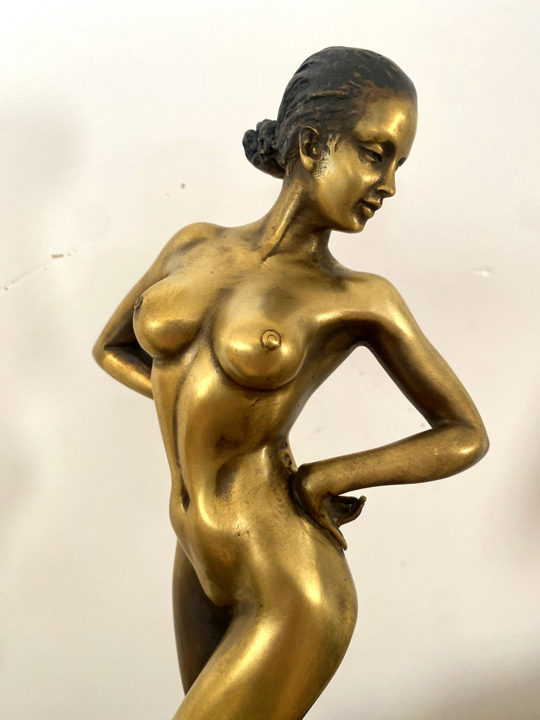 Stylish Raymondo bronze nude with artist signature on marble base