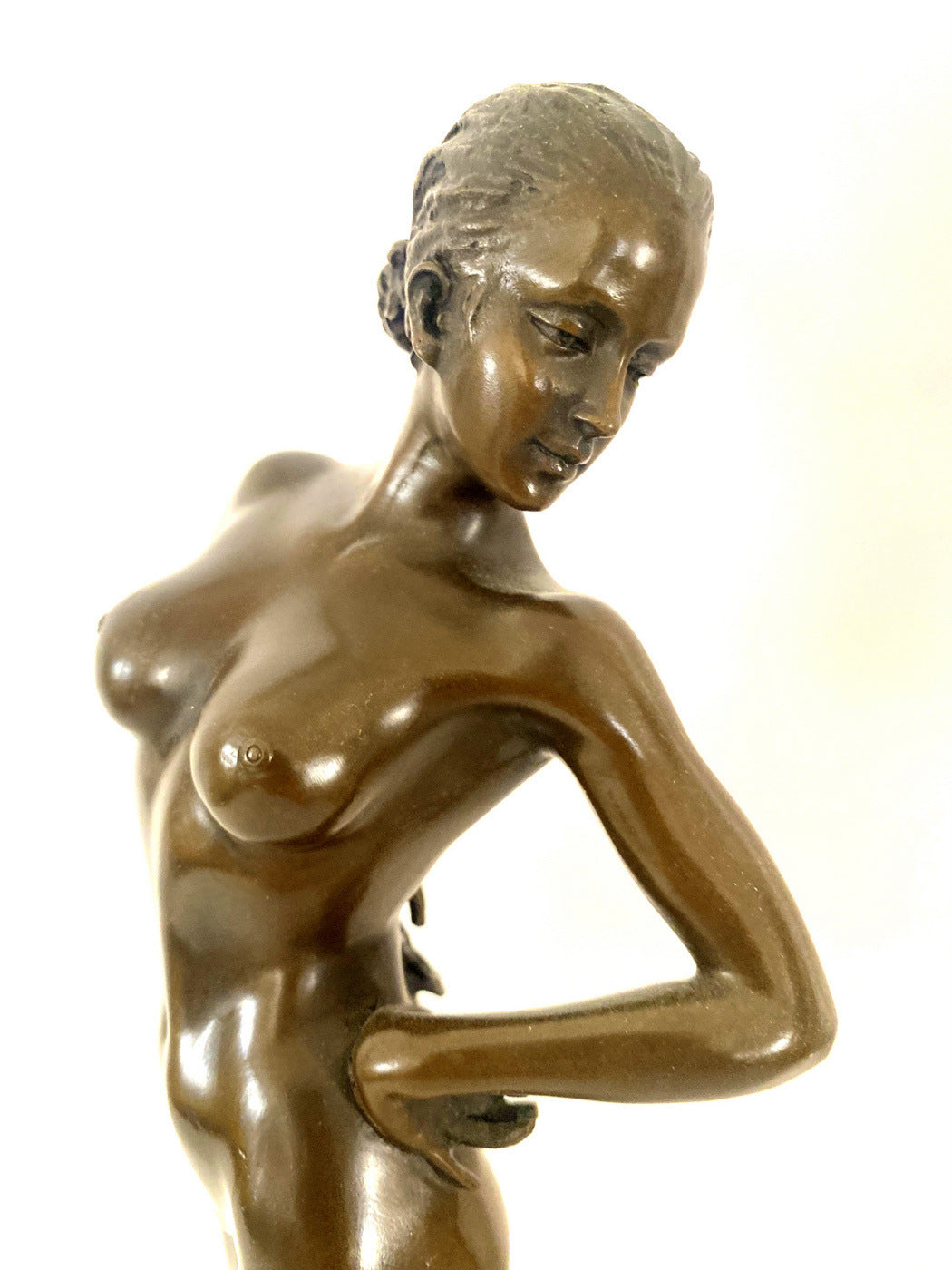 Bronze figure - Bronze nude signed Raymondo on light marble base