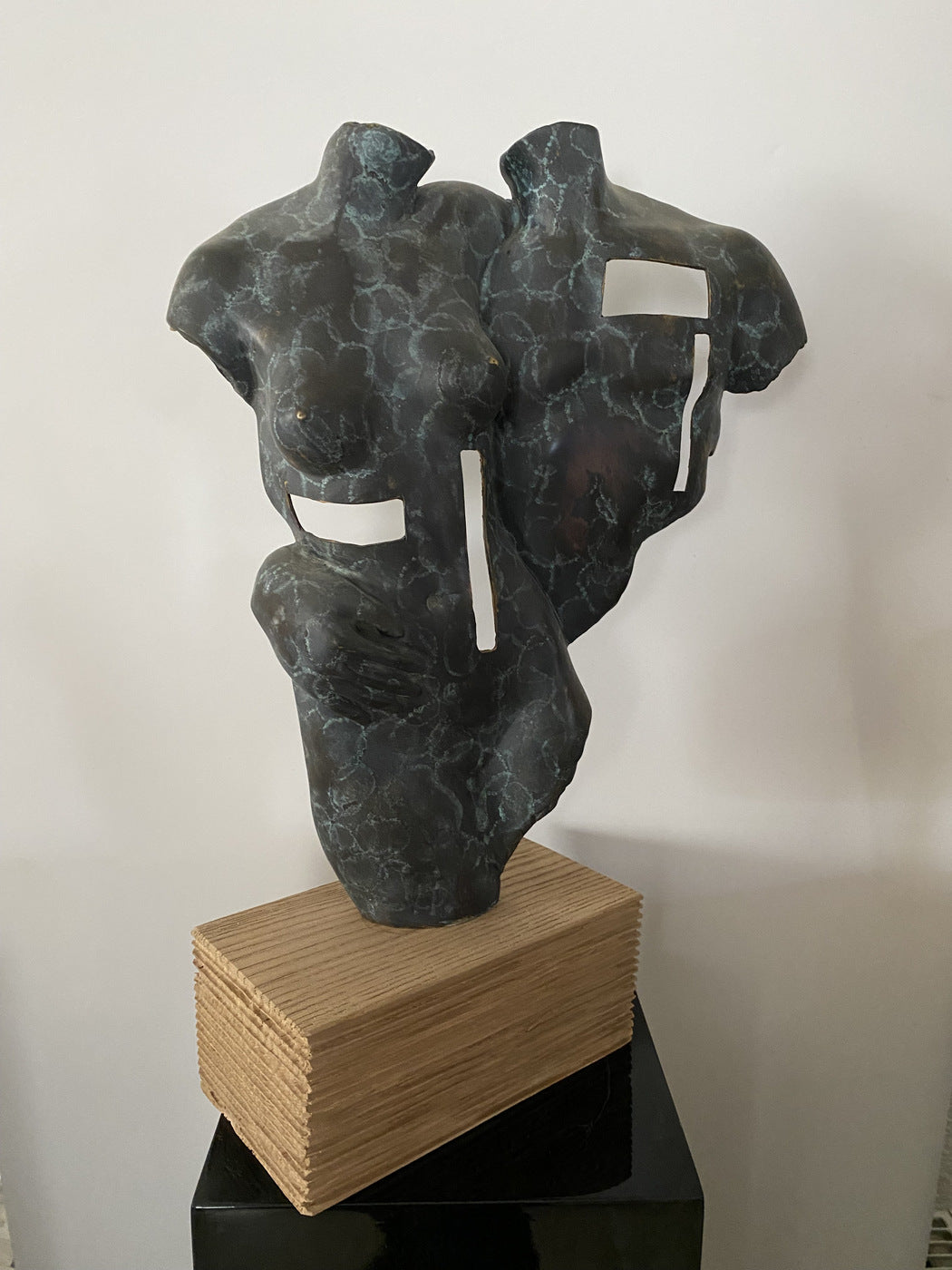 Bronze Sculpture - Modern Art Bronze Nude on Oak Base Signed Raymondo