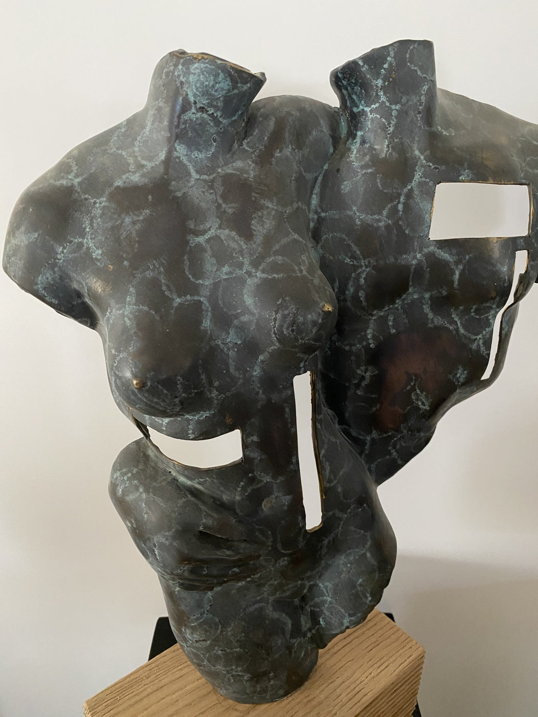 Bronze Sculpture - Modern Art Bronze Nude on Oak Base Signed Raymondo