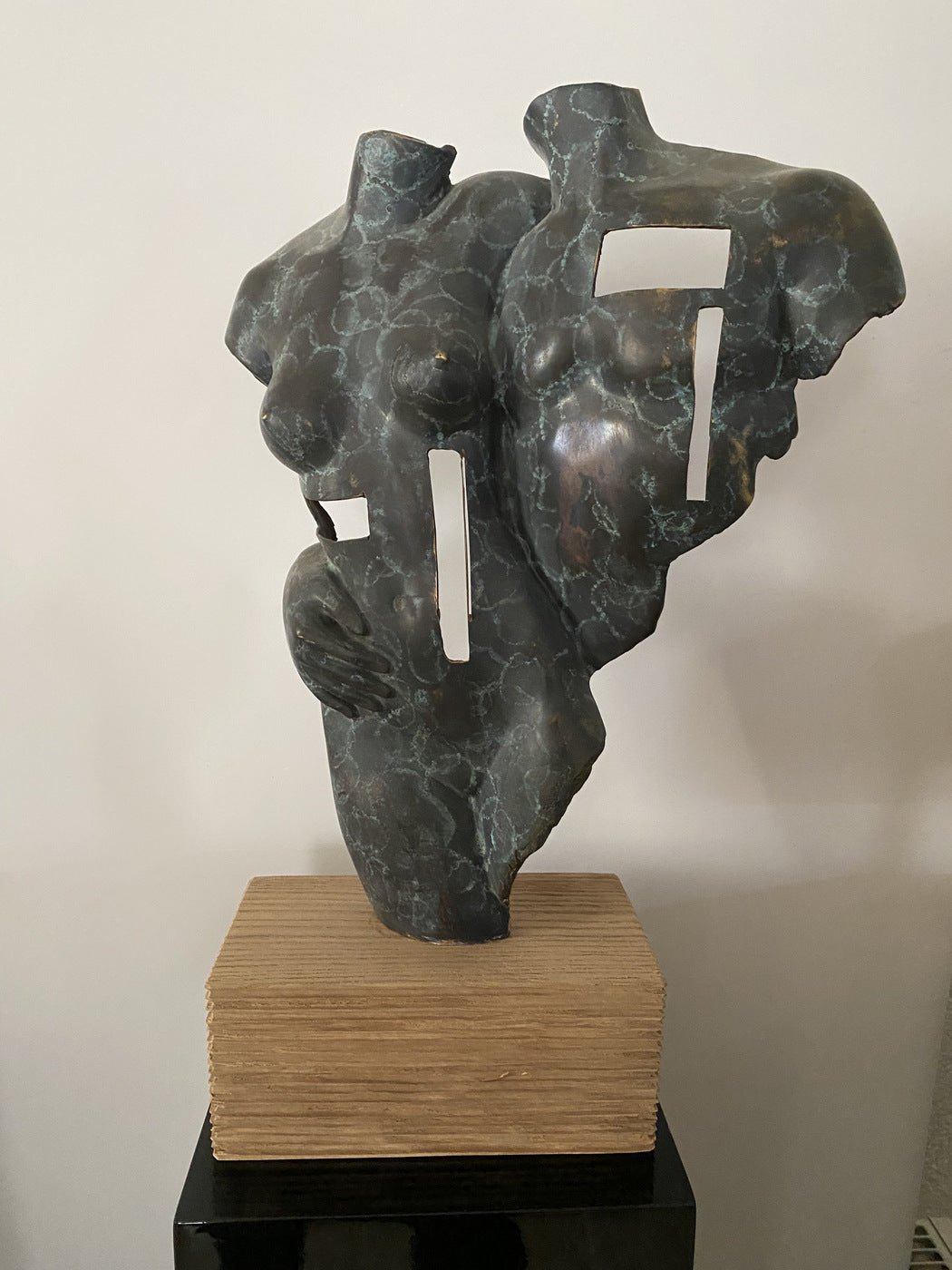 Bronze Sculpture - Modern Art Bronze Nude on Oak Base Signed Raymondo