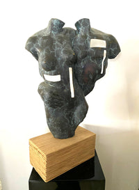 Bronze Sculpture - Modern Art Bronze Nude on Oak Base Signed Raymondo