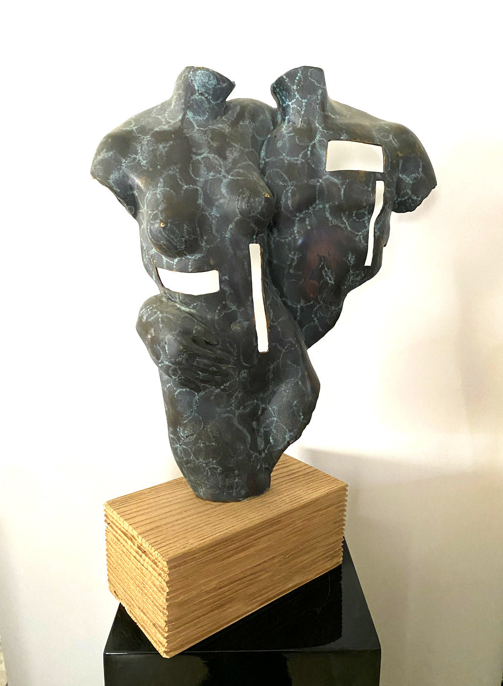 Bronze Sculpture - Modern Art Bronze Nude on Oak Base Signed Raymondo