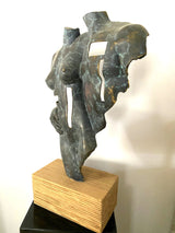 Sculpture en bronze - Nu en bronze d'art moderne sur socle en chêne signé Raymondo