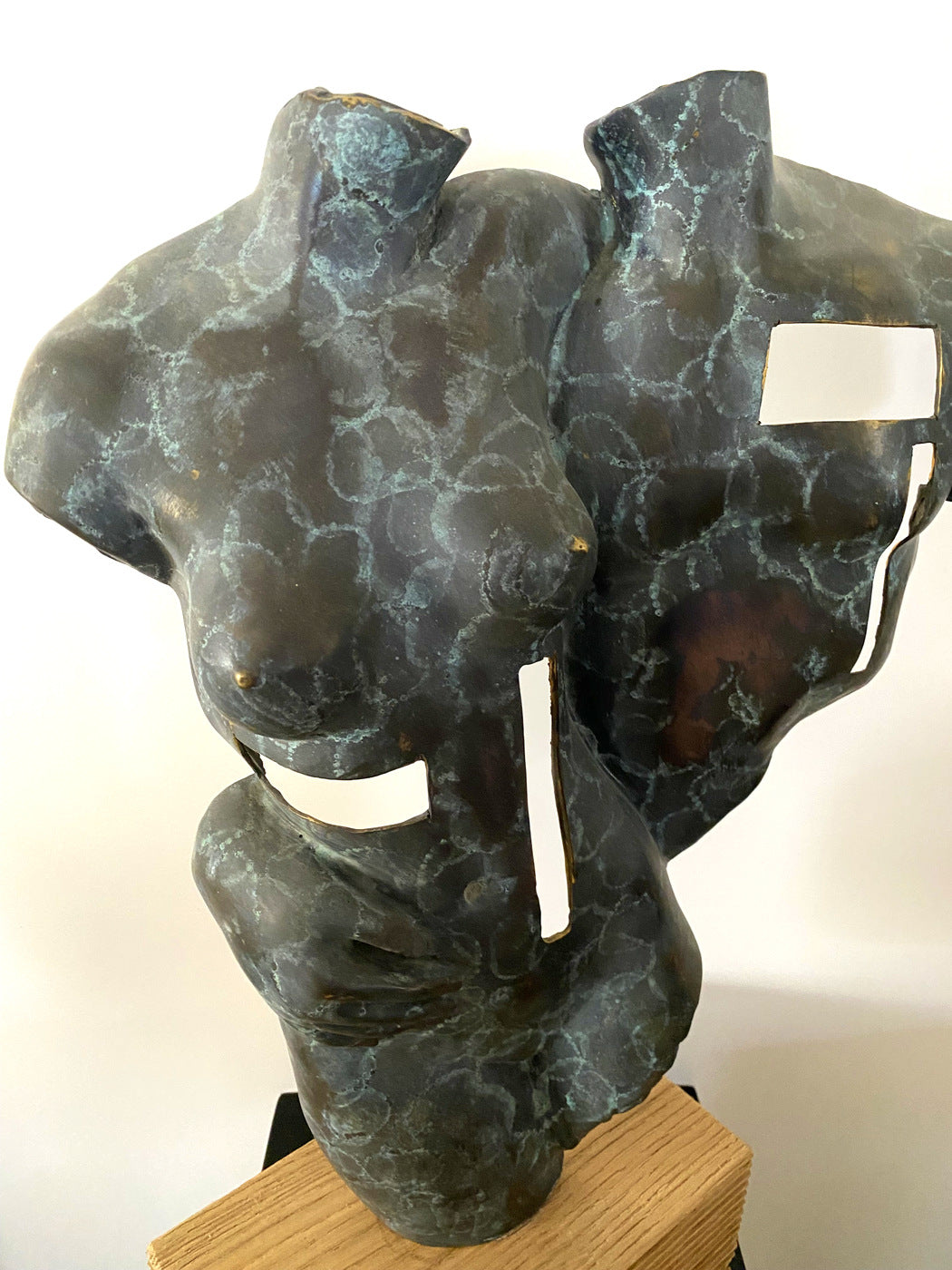 Bronze Sculpture - Modern Art Bronze Nude on Oak Base Signed Raymondo