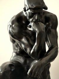 Grande sculpture en bronze artisanale - Penseur signée Rodin sur dalle de marbre