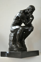 Grande sculpture en bronze artisanale - Penseur signée Rodin sur dalle de marbre