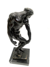 Adam nach Auguste Rodin Bronzefigur Nachguss signiert auf Marmorsockel