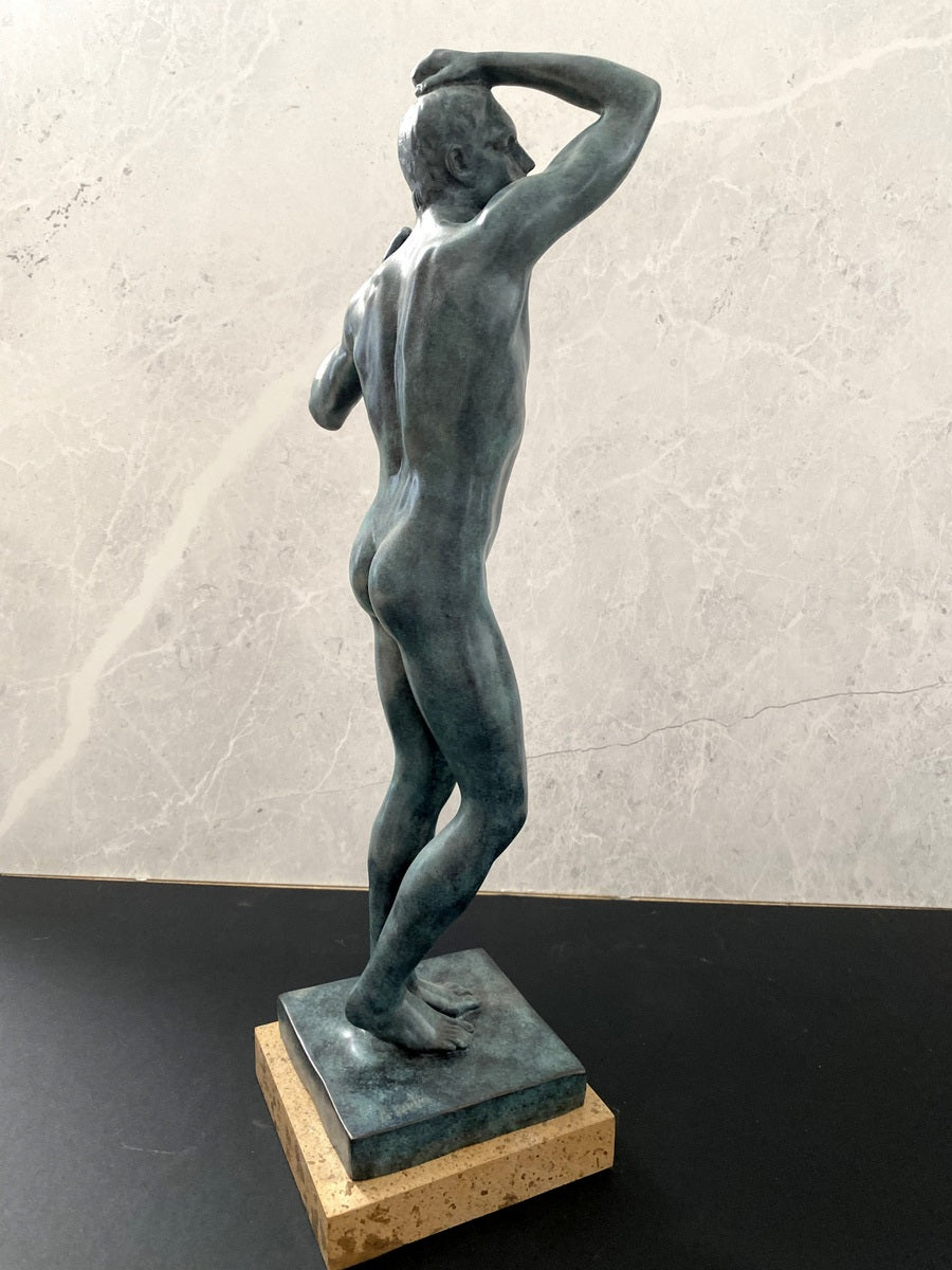 Bronze figure - The Age of Bronze - signed Rodin on marble base