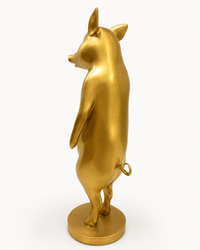 Schwein Skulptur aus Bronze – gegenüberliegende Seitenansicht auf Bronzesockel