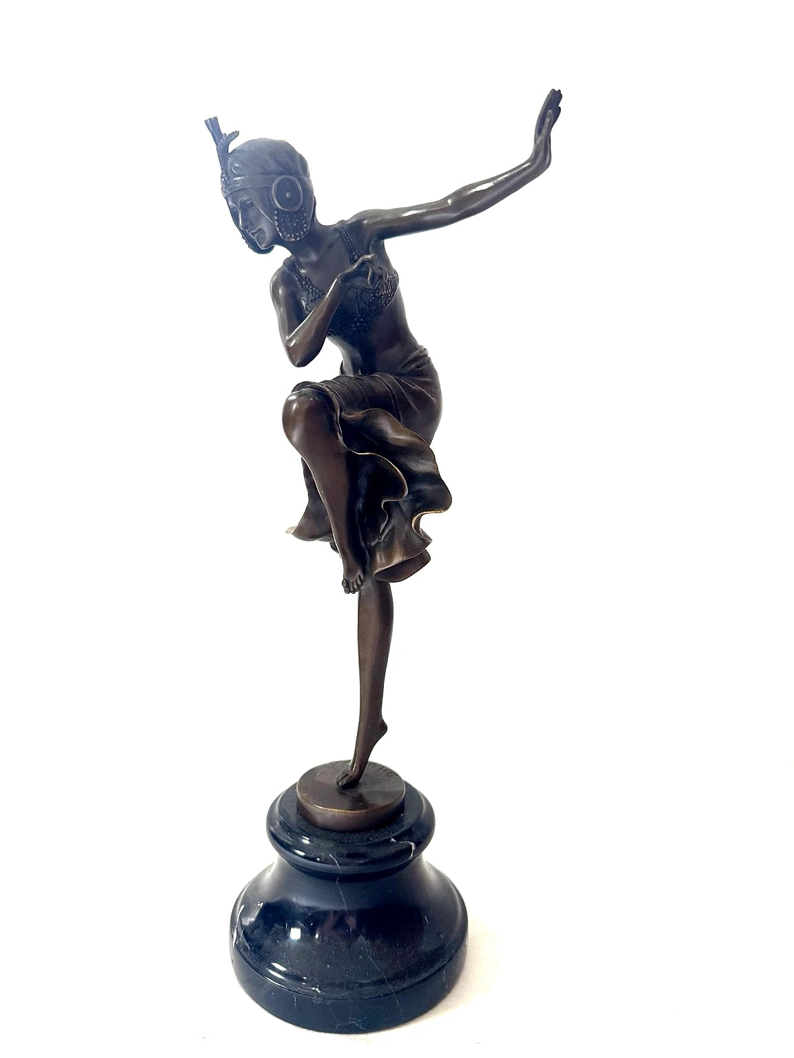 Bronzefigur Frau – Art-Déco-Tänzerin nach D. H. Chiparus auf Marmorsockel (Kopie)