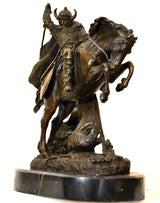 Viking à cheval en bronze avec signature de l'artiste