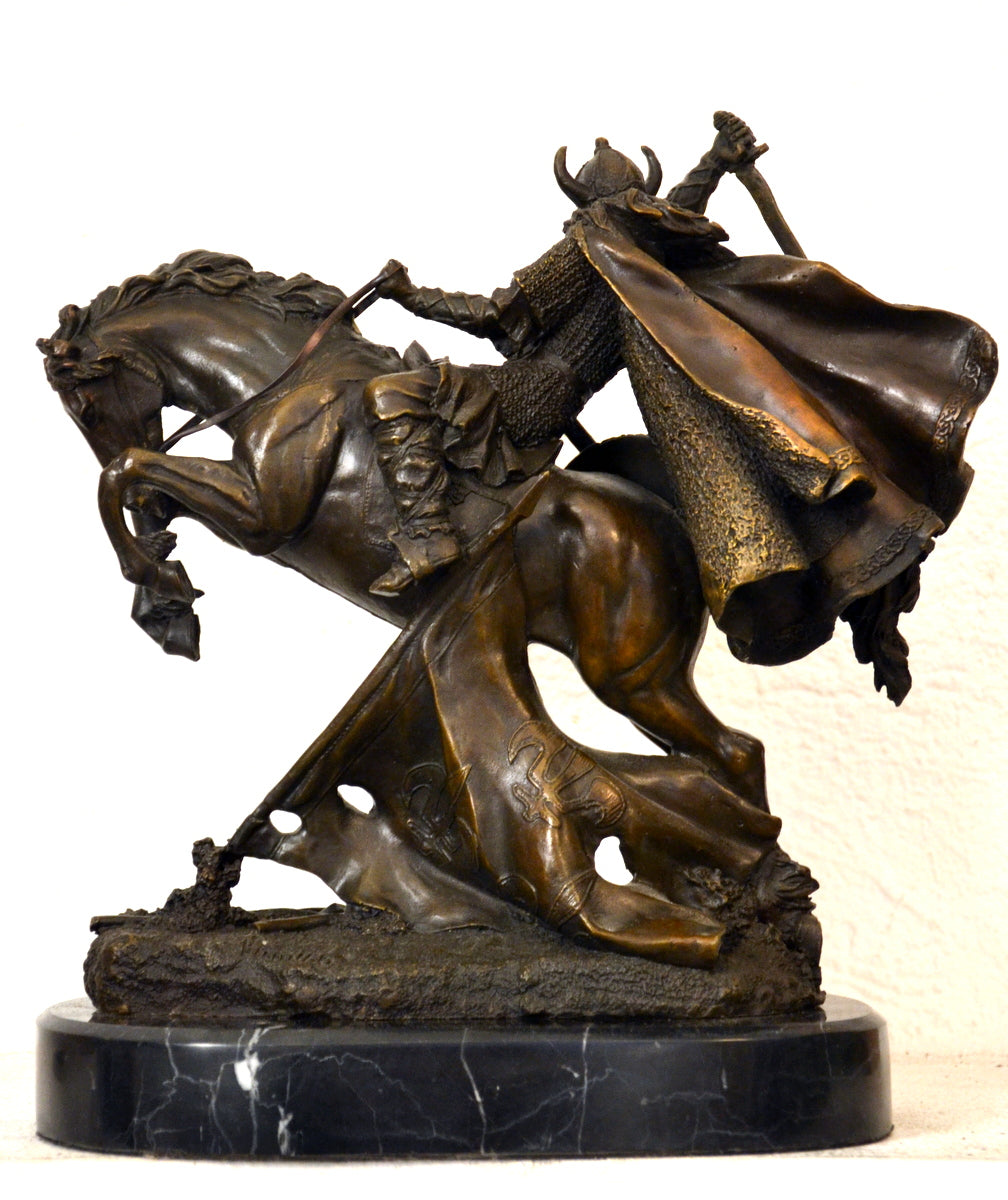 Viking on horseback in bronze with artist signature