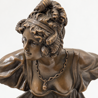 Nahaufnahme der Tänzerin aus Bronze, schräg von oben, mit Blick auf Frisur, Gesicht und Schmuck.