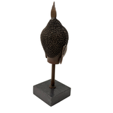 Buddha Kopf Skulptur aus Bronze – Rückansicht von Kopf, Flammenspitze und Sockel
