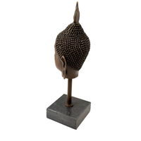 Buddha Kopf aus Bronze auf Sockel – seitliche Rückansicht mit sichtbarem Profil