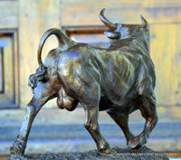 Bronze bull on marble base with artist signature classic patinated