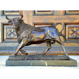 Bronze bull on marble base with artist signature classic patinated