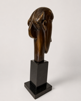 ronzeskulptur Kopf nach Modigliani – rückwärtige Dreiviertelansicht