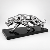Verchromte Panther-Skulptur aus Bronze in schräger Frontansicht