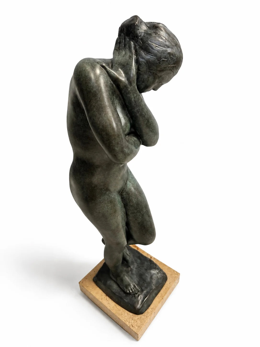 Eva nach dem Sündenfall von Auguste Rodin – Bronze-Figur auf Marmorsockel, Seitenansicht rechts