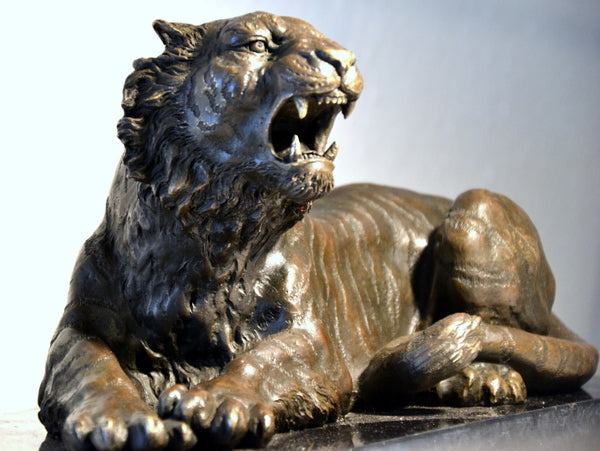 Bronze Tiger Sculpture signed ALBarye on marble base